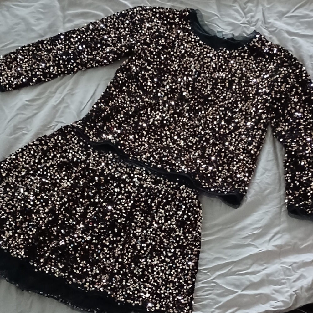 Cato Kids Sparkling Sequin Costume in Black and Silver